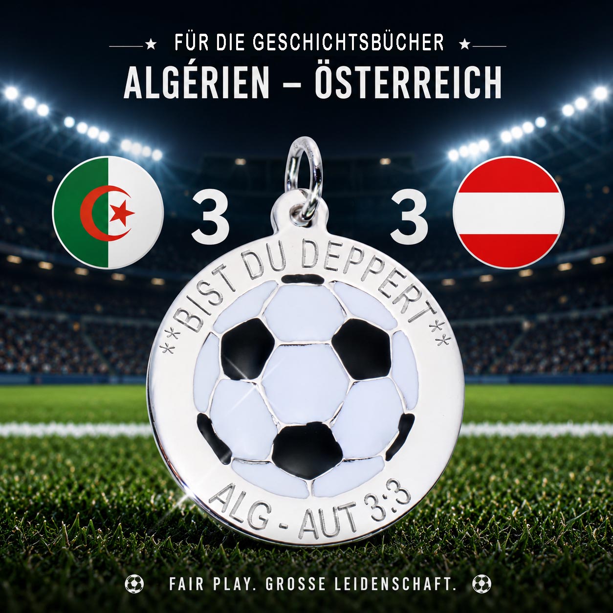 Silber Fußball Anhänger Bist du deppert ALG AUT 3:3